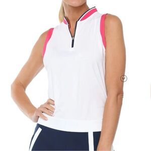 BELYN KEY NWT Notting Hill Sabrina Sleeveless Polo White Pink Size Small